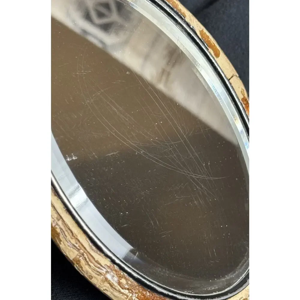 Vintage Carved Alligator Hand Mirror Curved Handle Tail Textured Gator Crocodile